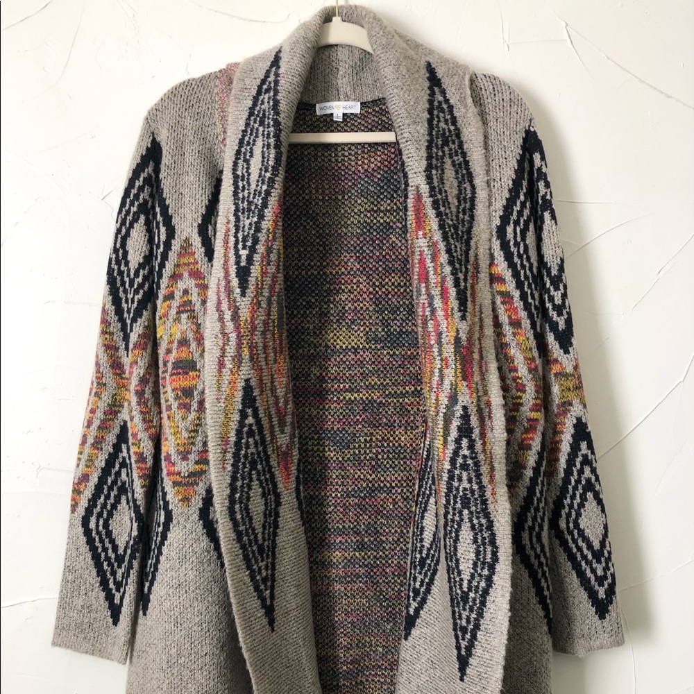 Southwest Cardigan Sweater Open Front Women Sz L